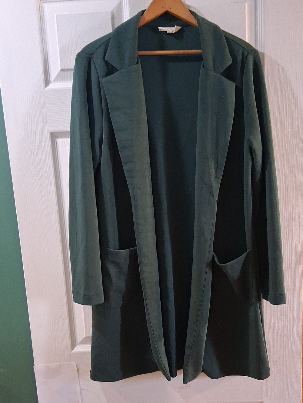 MELLODAY Forest Green Open-Front Long Blazer Stretchy Soft